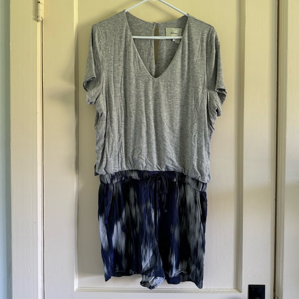 Anthropologie Elevenses Gray & Navy Short Romper, Size L